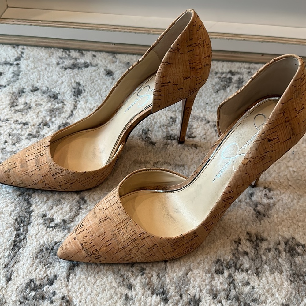 Jessica Simpson tan real cork heels